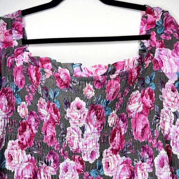 NWT Torrid Crinkle Chiffon Smocked Waist Off-Shoulder Top Floral Pink Plus 4X - Picture 7 of 14